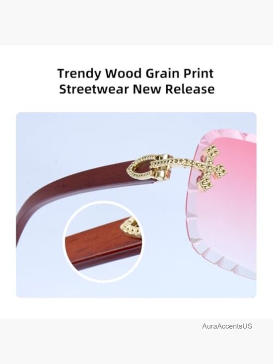 Rimless Bling Sunglasses Square Fashion Cross Accents Y2K Streetwear